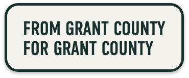 sticker reading "from grant county for grant county"